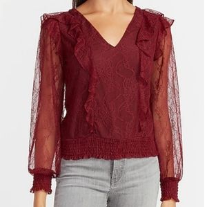 Express lace ruffle front v neck top